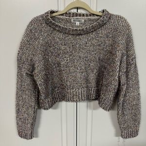 Wild Honey - Grey Rainbow Confetti Cropped Sweater